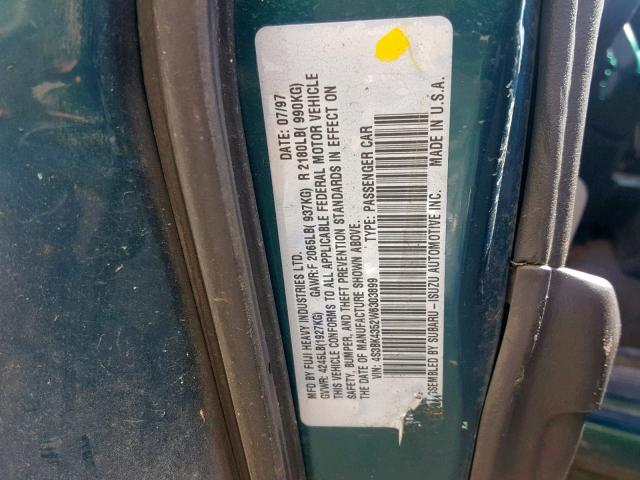 4S3BK4352W6303899 - 1998 SUBARU LEGACY L GREEN photo 10