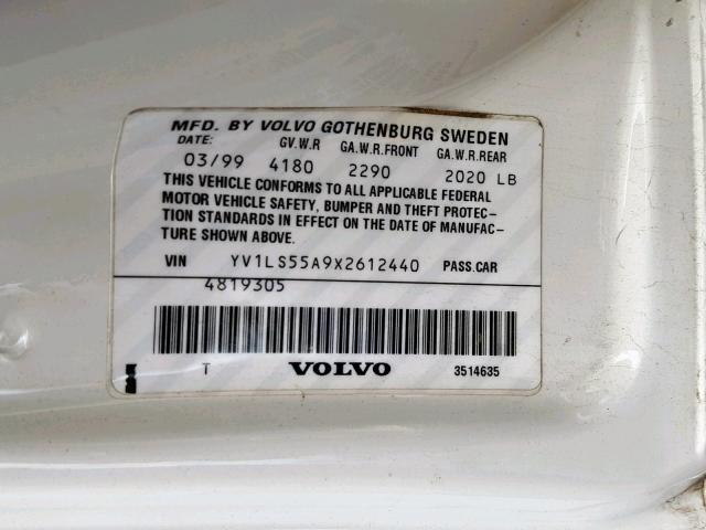 YV1LS55A9X2612440 - 1999 VOLVO S70 WHITE photo 10