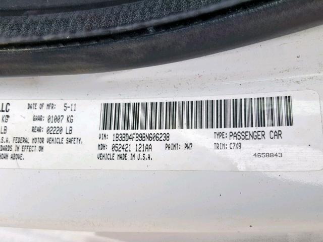 1B3BD4FB9BN606238 - 2011 DODGE AVENGER EX WHITE photo 10