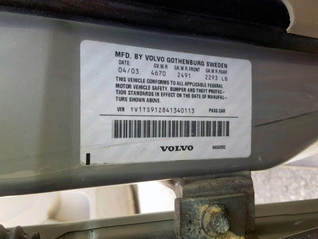 YV1TS91Z841340113 - 2004 VOLVO S80 T6 SILVER photo 10