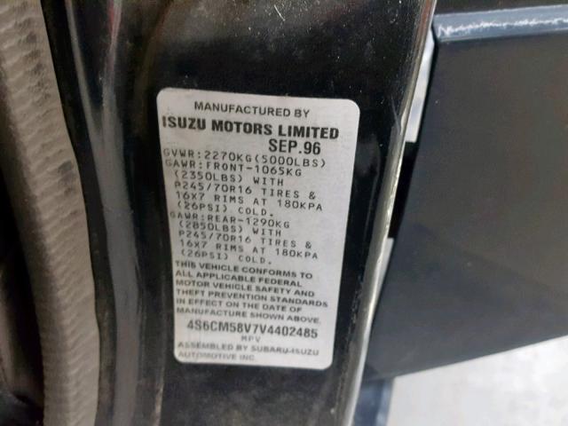 4S6CM58V7V4402485 - 1997 HONDA PASSPORT E 黑色 照片 10