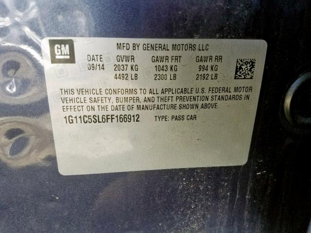 1G11C5SL6FF166912 - 2015 CHEVROLET MALIBU 1LT 蓝色 照片 10