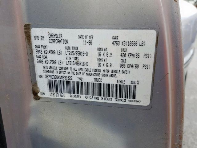 3B7MC33WXVM531026 - 1997 DODGE RAM 3500 SILVER photo 10