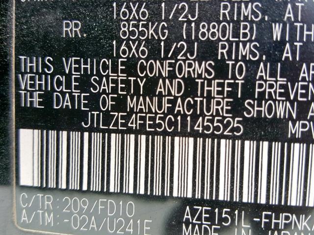 JTLZE4FE5C1145525 - 2012 TOYOTA SCION XB 黑色 照片 10