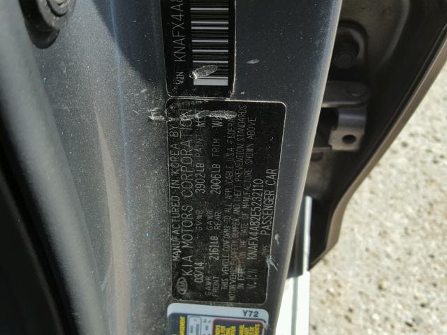 KNAFX4A82E5232110 - 2014 KIA FORTE EX GRAY photo 10