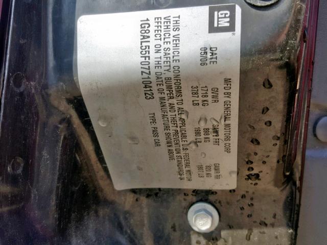 1G8AL55F07Z104123 - 2007 SATURN ION LEVEL BURGUNDY photo 10