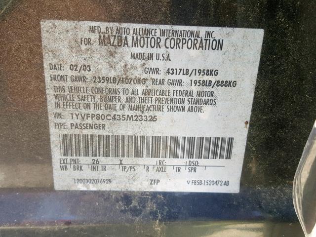 1YVFP80C435M23325 - 2003 MAZDA 6 I GRAY photo 10