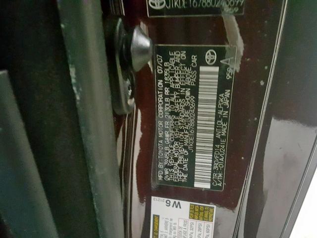 JTKDE167880243699 - 2008 TOYOTA SCION TC იასამნისფერი ფოტო 10