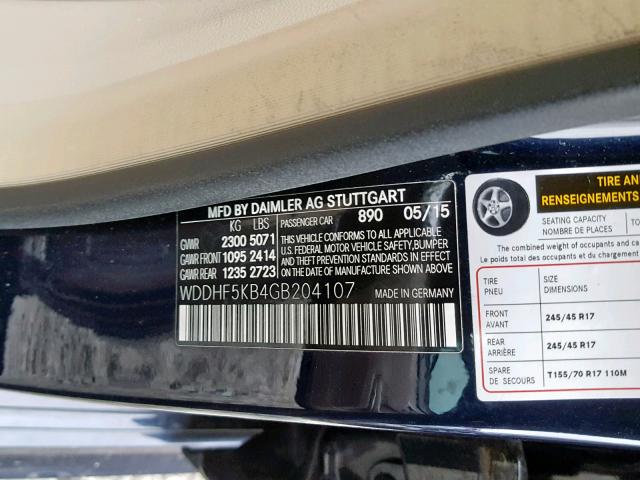 WDDHF5KB4GB204107 - 2016 MERCEDES-BENZ E 350 BLUE photo 10