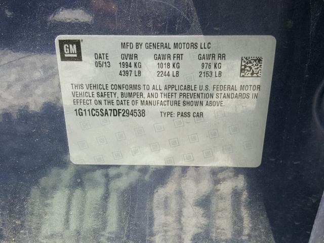 1G11C5SA7DF294538 - 2013 CHEVROLET MALIBU 1LT BLUE photo 10