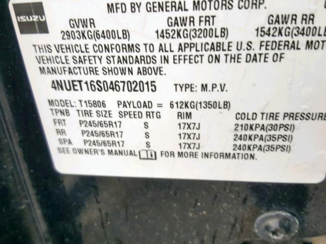 4NUET16S046702015 - 2004 ISUZU ASCENDER S 黑色 照片 10