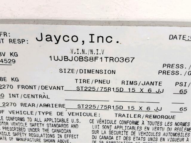 1UJBJ0BS8F1TR0367 - 2015 JAYC TRAV TRLR WHITE photo 10