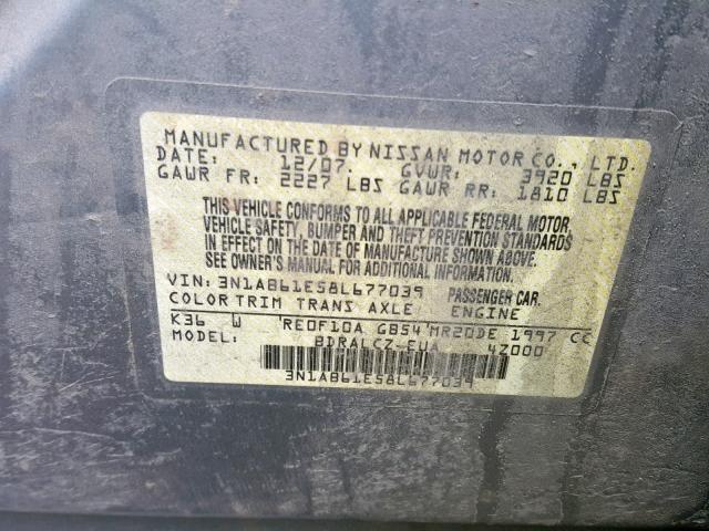 3N1AB61E58L677039 - 2008 NISSAN SENTRA 2.0 SILVER photo 10