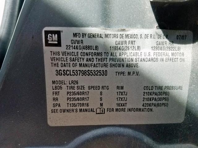 3GSCL53798S532530 - 2008 SATURN VUE XR GRAY photo 10