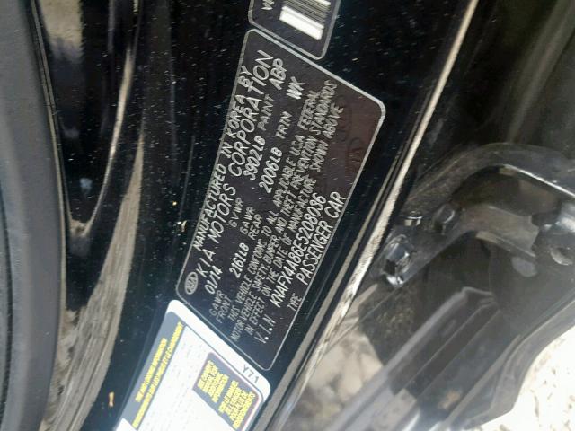 KNAFX4A86E5208036 - 2014 KIA FORTE EX BLACK photo 10