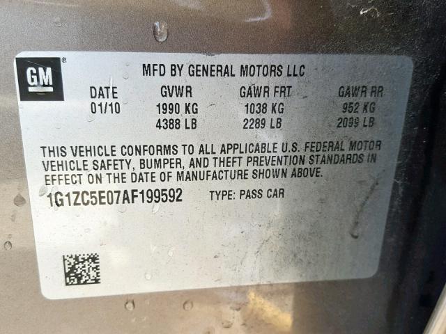 1G1ZC5E07AF199592 - 2010 CHEVROLET MALIBU 1LT GRAY photo 10