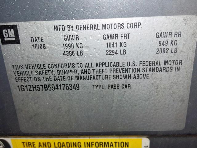 1G1ZH57B594176349 - 2009 CHEVROLET MALIBU 1LT GREEN photo 10