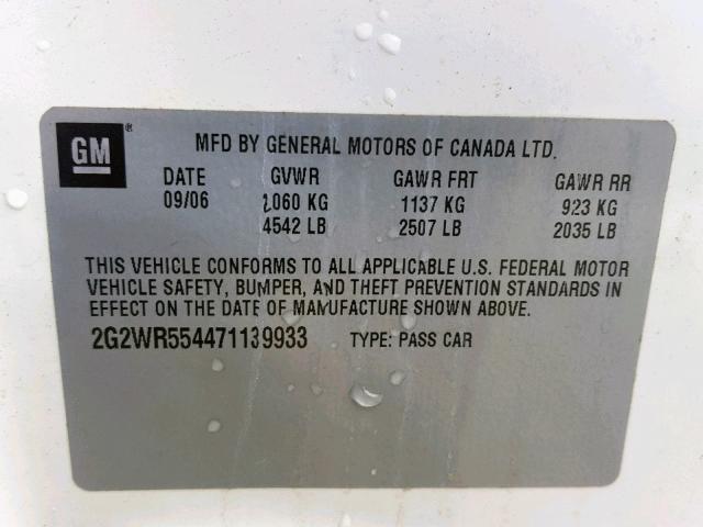 2G2WR554471139933 - 2007 PONTIAC GRAND PRIX 白色 照片 10