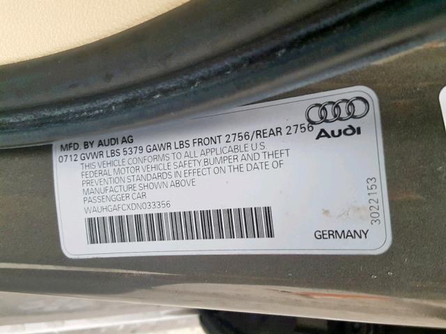 WAUHGAFCXDN033356 - 2013 AUDI A6 PRESTIG GRAY photo 10