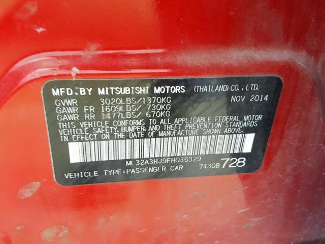 ML32A3HJ9FH035329 - 2015 MITSUBISHI MIRAGE DE RED photo 10