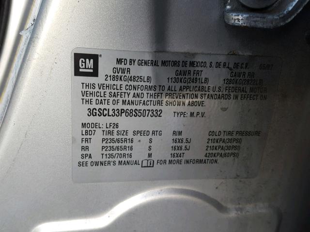 3GSCL33P68S507332 - 2008 SATURN VUE XE SILVER photo 10