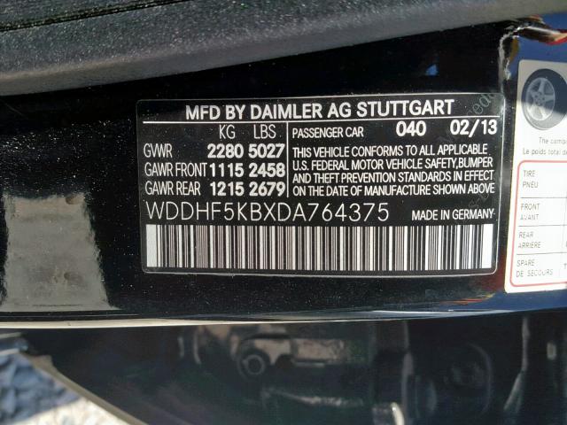 WDDHF5KBXDA764375 - 2013 MERCEDES-BENZ E 350 BLACK photo 10