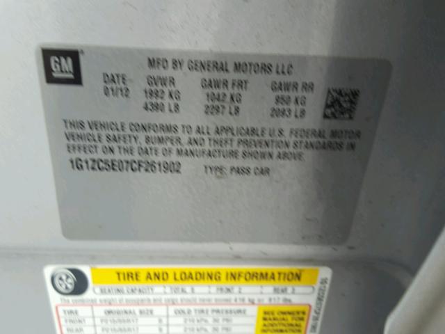 1G1ZC5E07CF261902 - 2012 CHEVROLET MALIBU 1LT 银色 照片 10