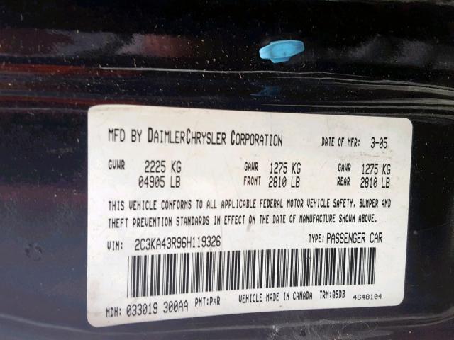 2C3KA43R96H119326 - 2006 CHRYSLER 300 BLACK photo 10