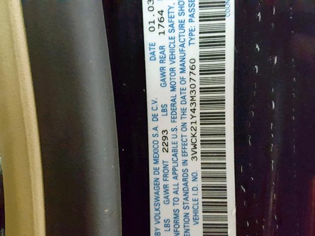 3VWCK21Y43M307760 - 2003 VOLKSWAGEN NEW BEETLE შავი ფოტო 10