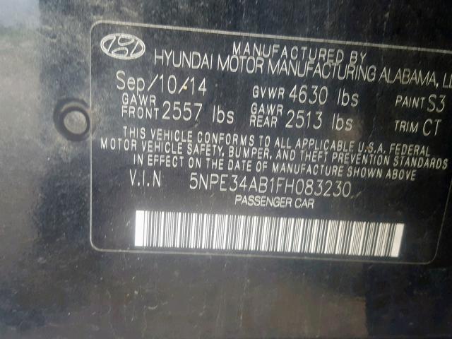 5NPE34AB1FH083230 - 2015 HYUNDAI SONATA SPO BLACK photo 10