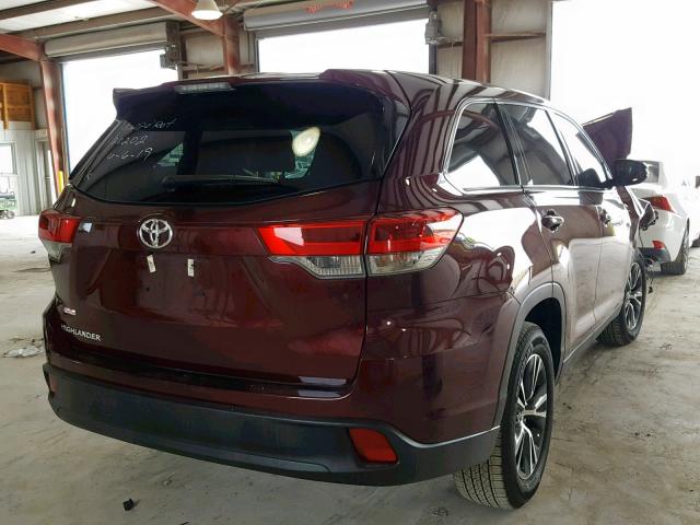 5TDZZRFH0KS303116 - 2019 TOYOTA HIGHLANDER MAROON photo 4