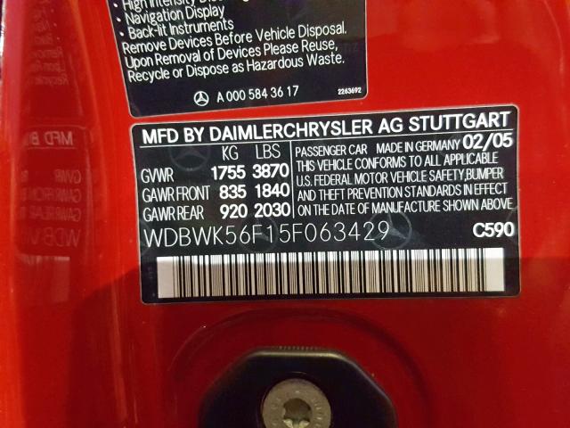 WDBWK56F15F063429 - 2005 MERCEDES-BENZ SLK 350 RED photo 10