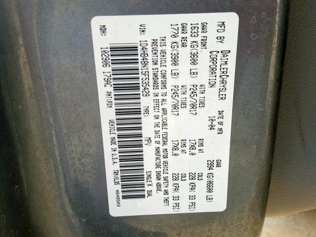 1D4HB48N15F535429 - 2005 DODGE DURANGO SL SILVER photo 10