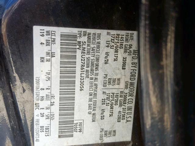 5LMEU27R61LJ33056 - 2001 LINCOLN NAVIGATOR BLACK photo 10