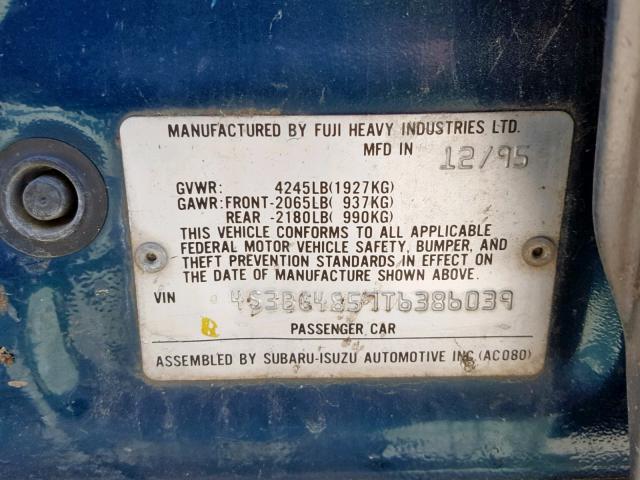 4S3BG4857T6386039 - 1996 SUBARU LEGACY OUT TWO TONE photo 10