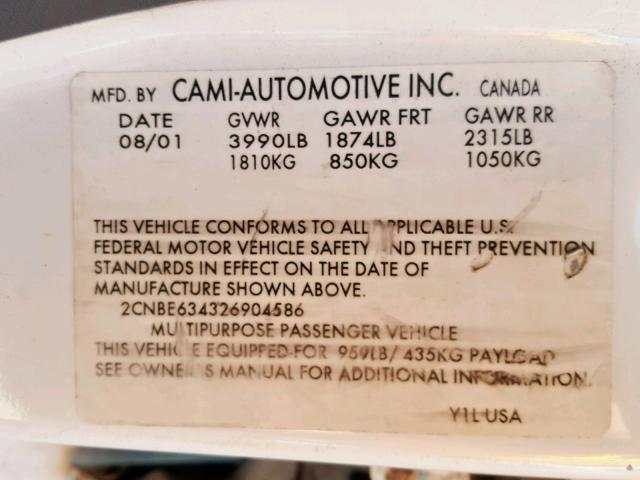 2CNBE634326904586 - 2002 CHEVROLET TRACKER LT WHITE photo 10