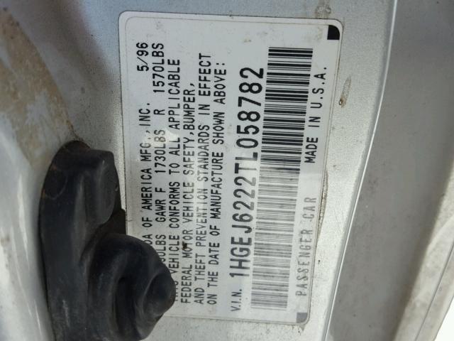 1HGEJ6222TL058782 - 1996 HONDA CIVIC DX SILVER photo 10