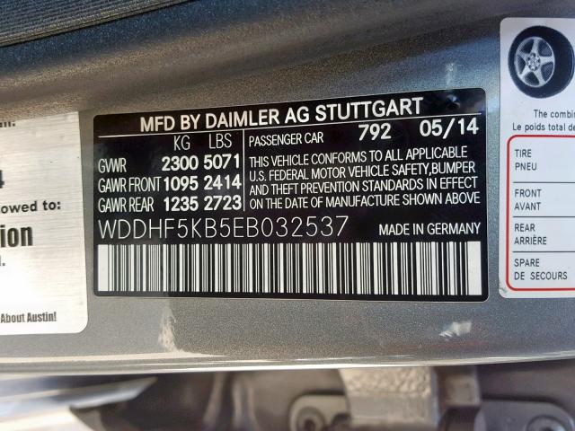 WDDHF5KB5EB032537 - 2014 MERCEDES-BENZ E 350 GRAY photo 10