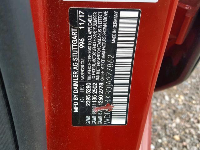 WDDZF4KB0JA377862 - 2018 MERCEDES-BENZ E 300 4MAT RED photo 10