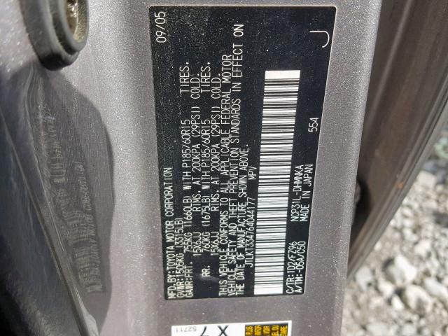 JTLKT334764044177 - 2006 TOYOTA SCION XB 银色 照片 10