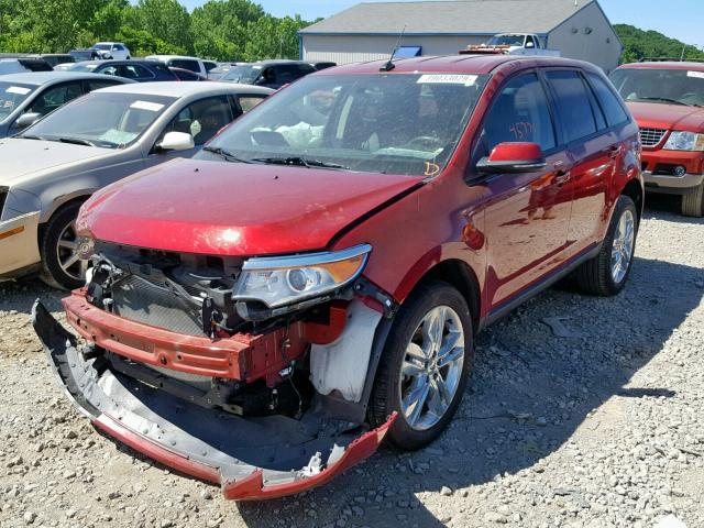 2FMDK3JC9EBA41234 - 2014 FORD EDGE SEL RED photo 2