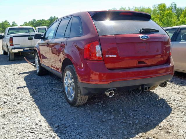 2FMDK3JC9EBA41234 - 2014 FORD EDGE SEL RED photo 3