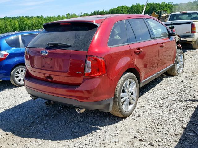 2FMDK3JC9EBA41234 - 2014 FORD EDGE SEL RED photo 4