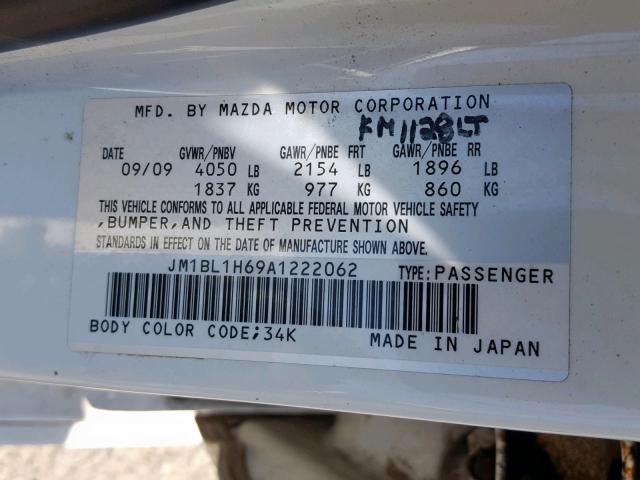 JM1BL1H69A1222062 - 2010 MAZDA 3 S WHITE photo 10