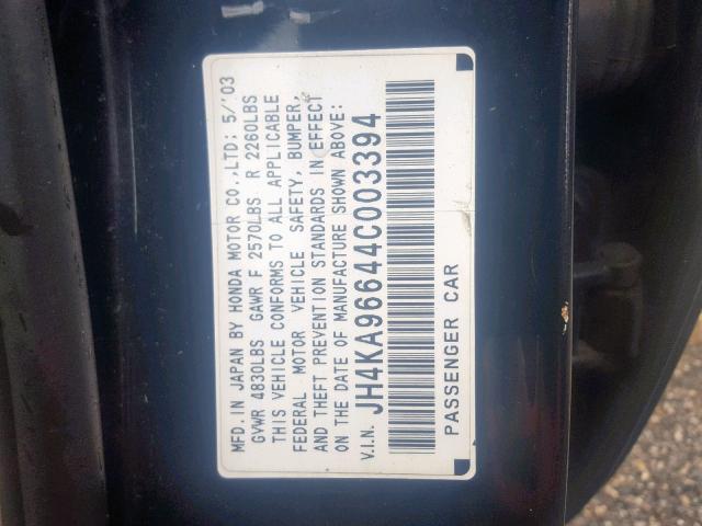 JH4KA96644C003394 - 2004 ACURA 3.5RL BLACK photo 10