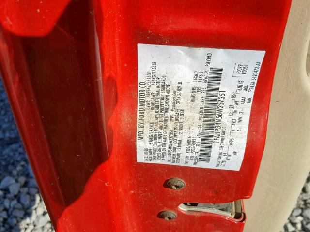 1FAHP34N56W257351 - 2006 FORD FOCUS ZX4 RED photo 10