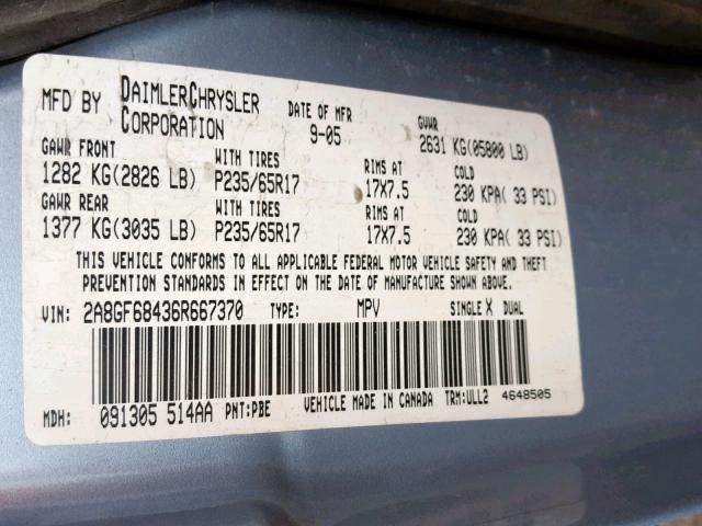 2A8GF68436R667370 - 2006 CHRYSLER PACIFICA T BLUE photo 10