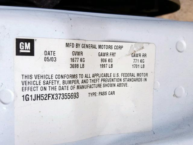 1G1JH52FX37355693 - 2003 CHEVROLET CAVALIER L WHITE photo 10