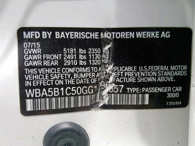 WBA5B1C50GG129657 - 2016 BMW 535 I WHITE photo 10