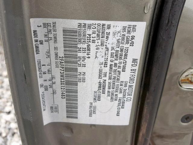 2FAFP73WX3X121483 - 2003 FORD CROWN VICT GRAY photo 10